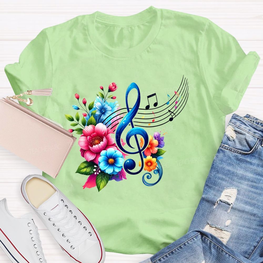 Colorful Flower Treble Clef Musical Notes Music Teacher T-shirt