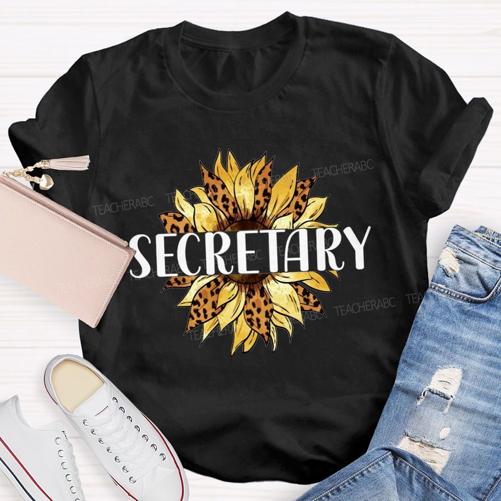 Secretary Leopard Print Sunflower Office Staff T-shirt