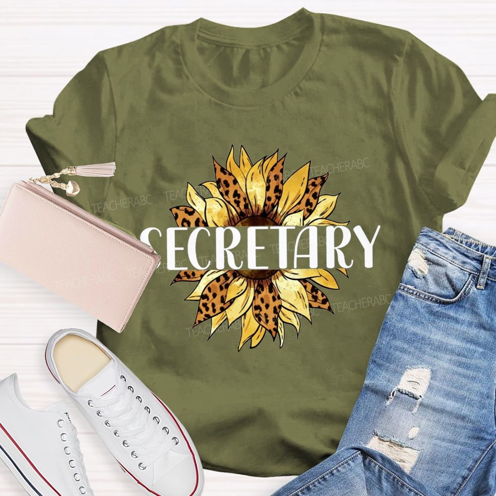 Secretary Leopard Print Sunflower Office Staff T-shirt