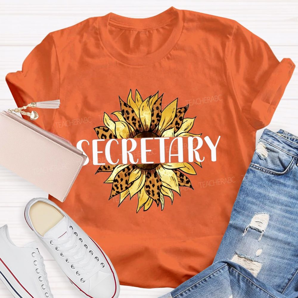 Secretary Leopard Print Sunflower Office Staff T-shirt