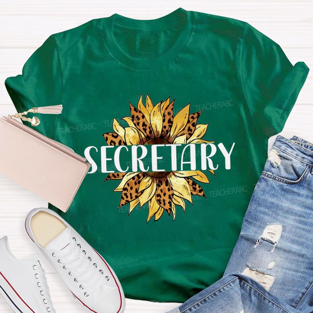 Secretary Leopard Print Sunflower Office Staff T-shirt