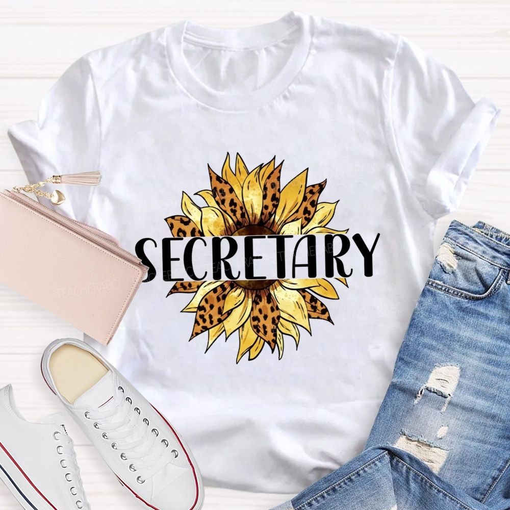 Secretary Leopard Print Sunflower Office Staff T-shirt