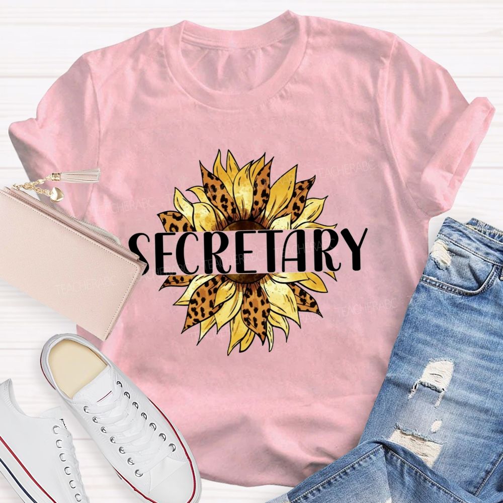 Secretary Leopard Print Sunflower Office Staff T-shirt