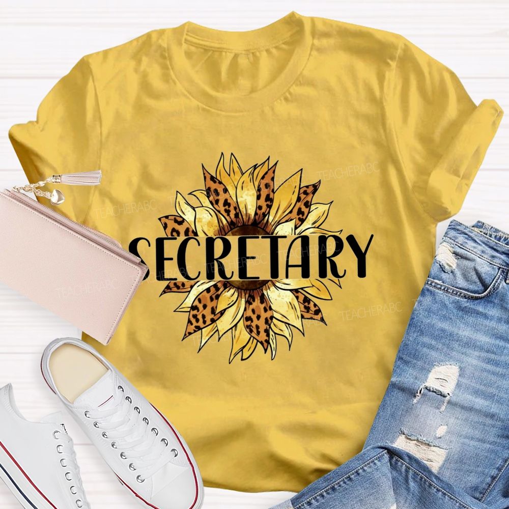 Secretary Leopard Print Sunflower Office Staff T-shirt