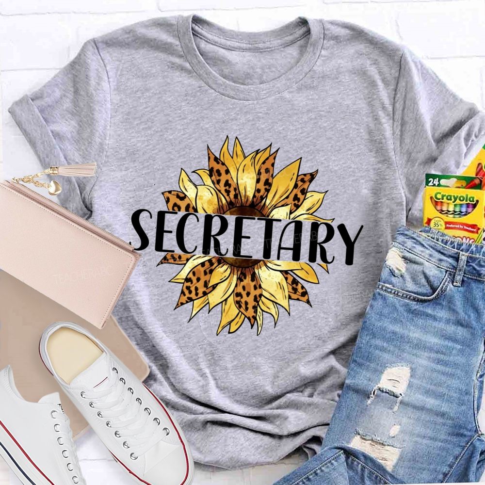 Secretary Leopard Print Sunflower Office Staff T-shirt