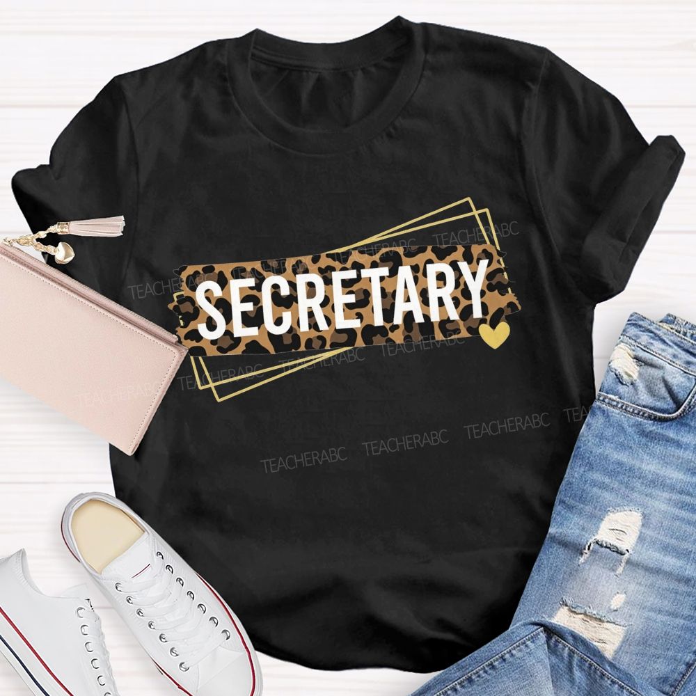 Leopard Tape Secretary Gold Heart Office Staff T-shirt