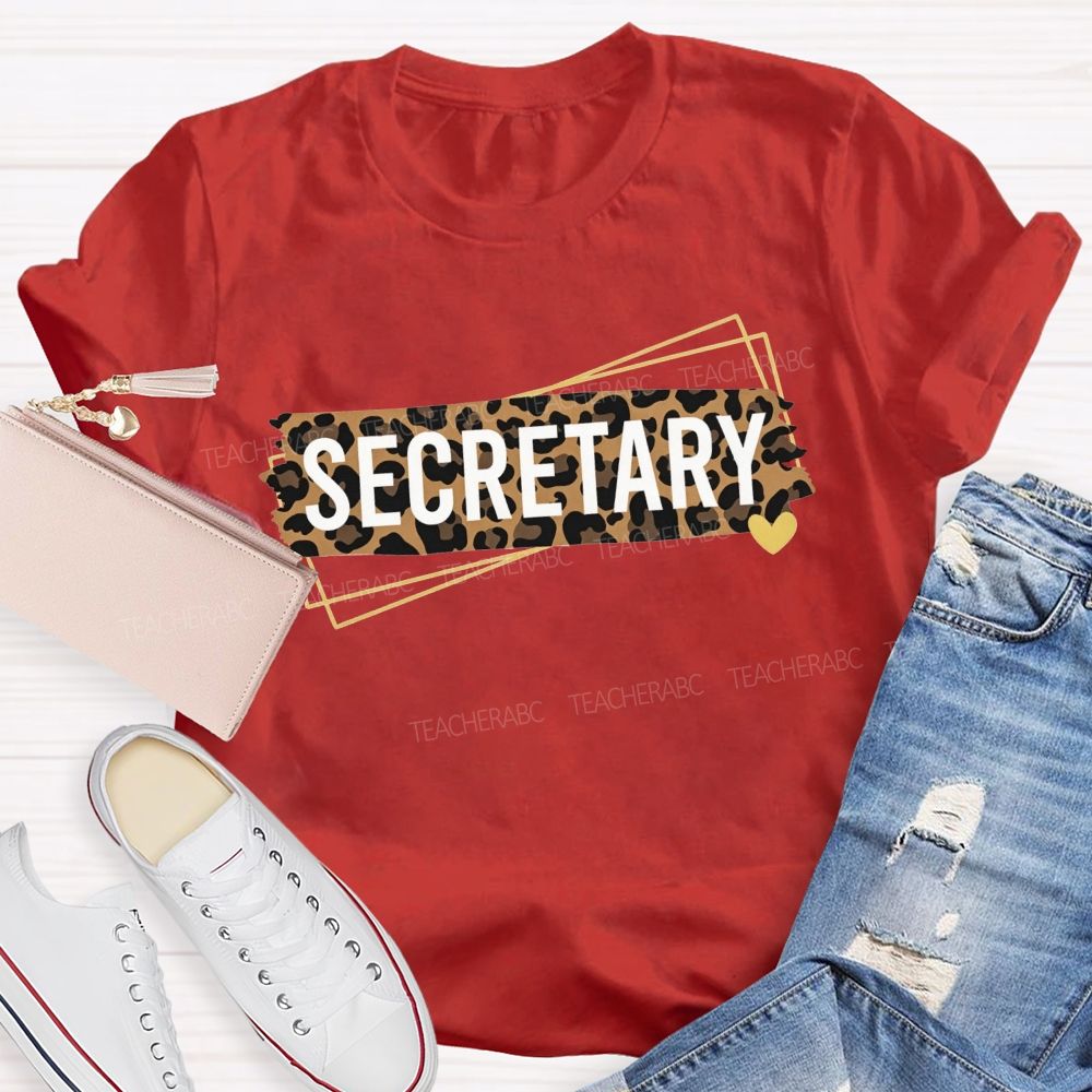 Leopard Tape Secretary Gold Heart Office Staff T-shirt