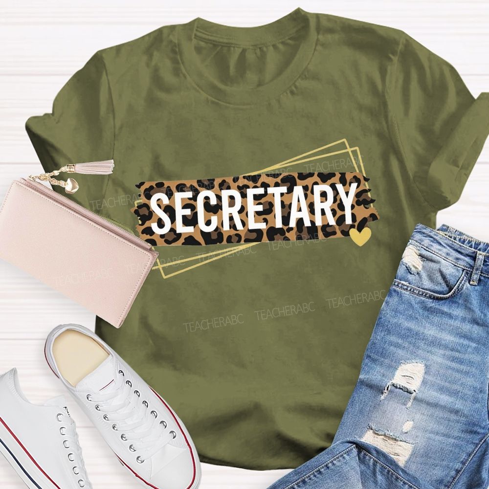 Leopard Tape Secretary Gold Heart Office Staff T-shirt