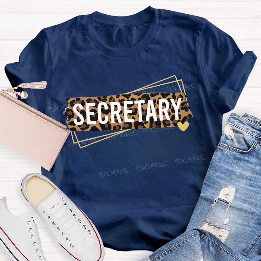 Leopard Tape Secretary Gold Heart Office Staff T-shirt