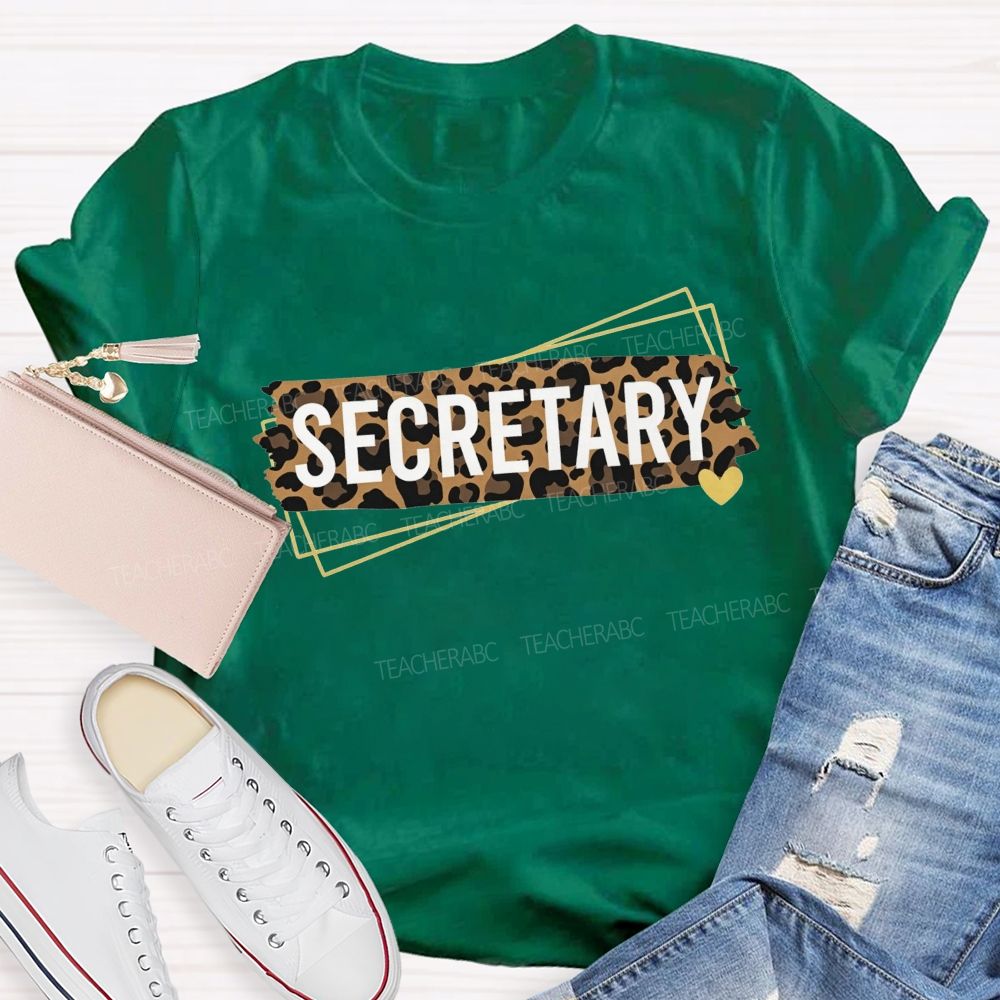 Leopard Tape Secretary Gold Heart Office Staff T-shirt
