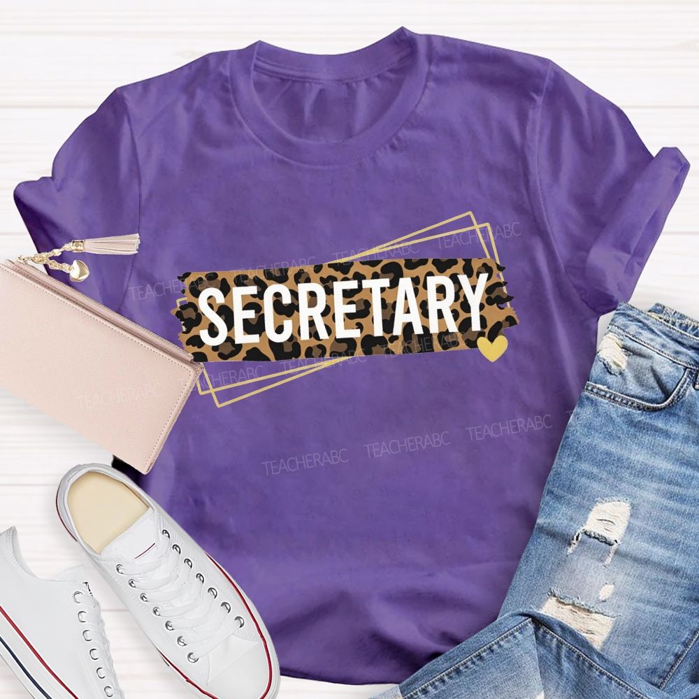 Leopard Tape Secretary Gold Heart Office Staff T-shirt