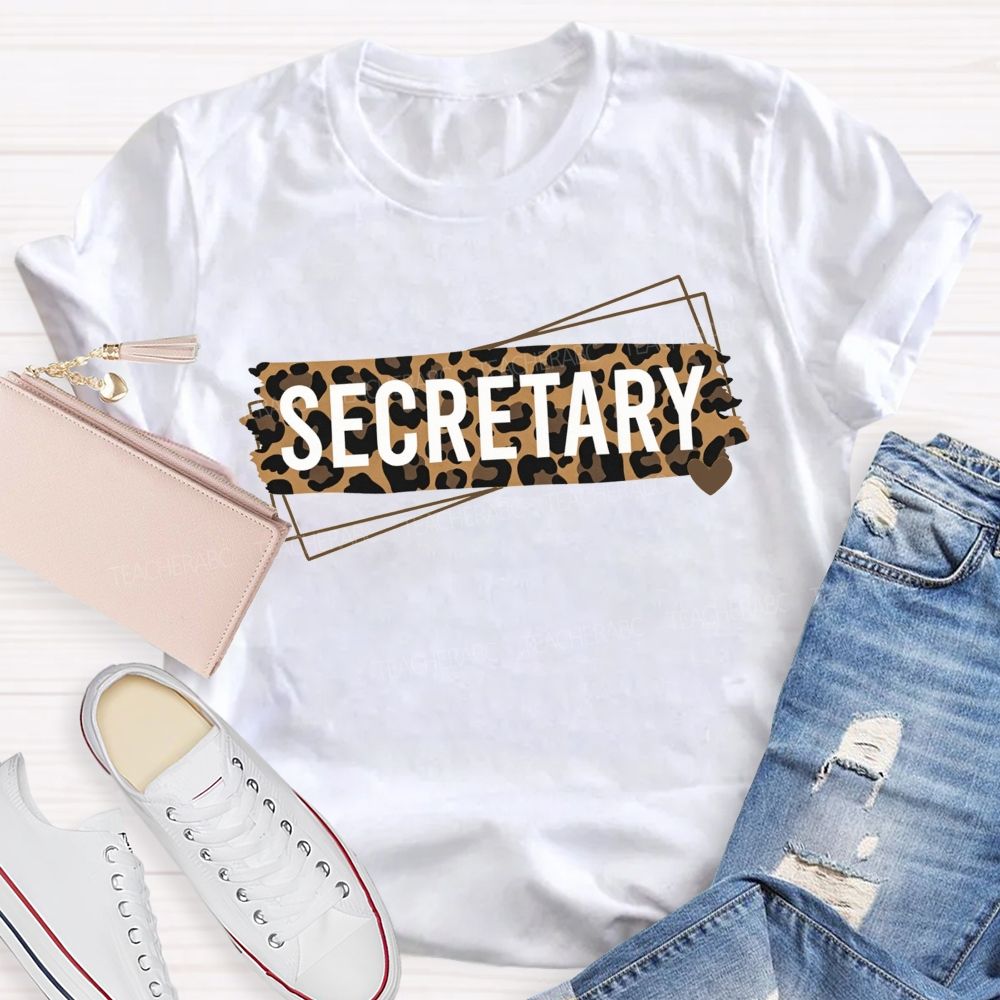 Leopard Tape Secretary Gold Heart Office Staff T-shirt