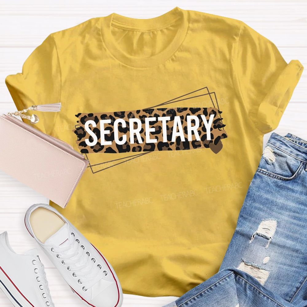 Leopard Tape Secretary Gold Heart Office Staff T-shirt
