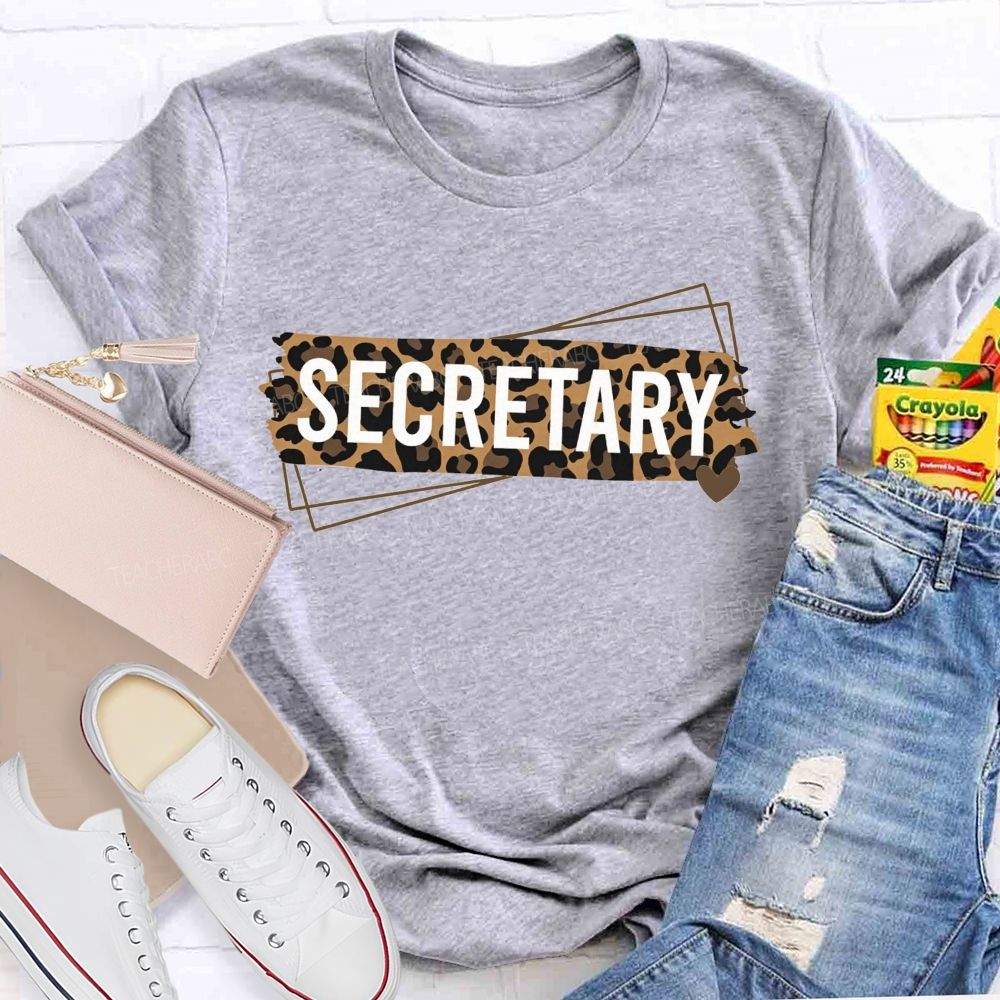 Leopard Tape Secretary Gold Heart Office Staff T-shirt