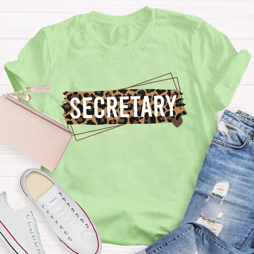 Leopard Tape Secretary Gold Heart Office Staff T-shirt