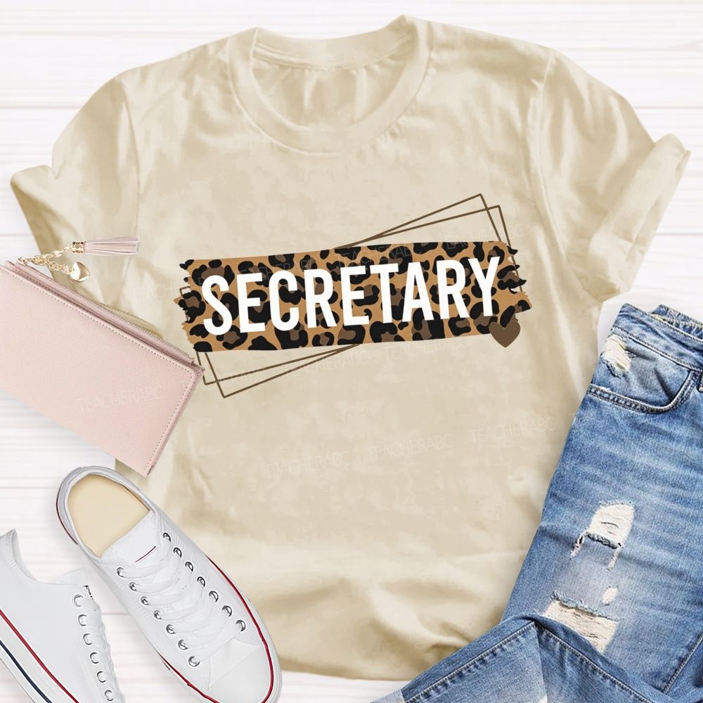 Leopard Tape Secretary Gold Heart Office Staff T-shirt