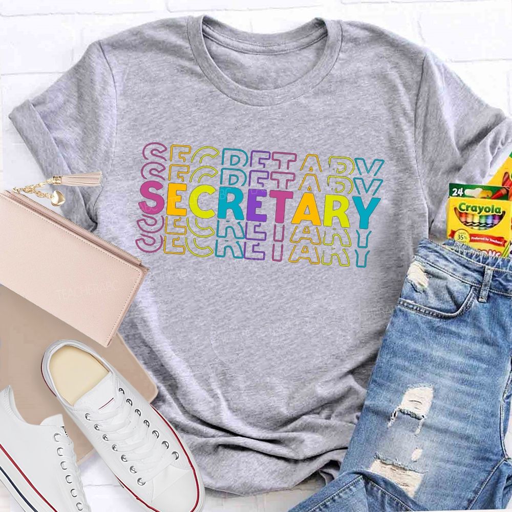 School Secretary Colorful Stacked Secretary Lettering T-shirt