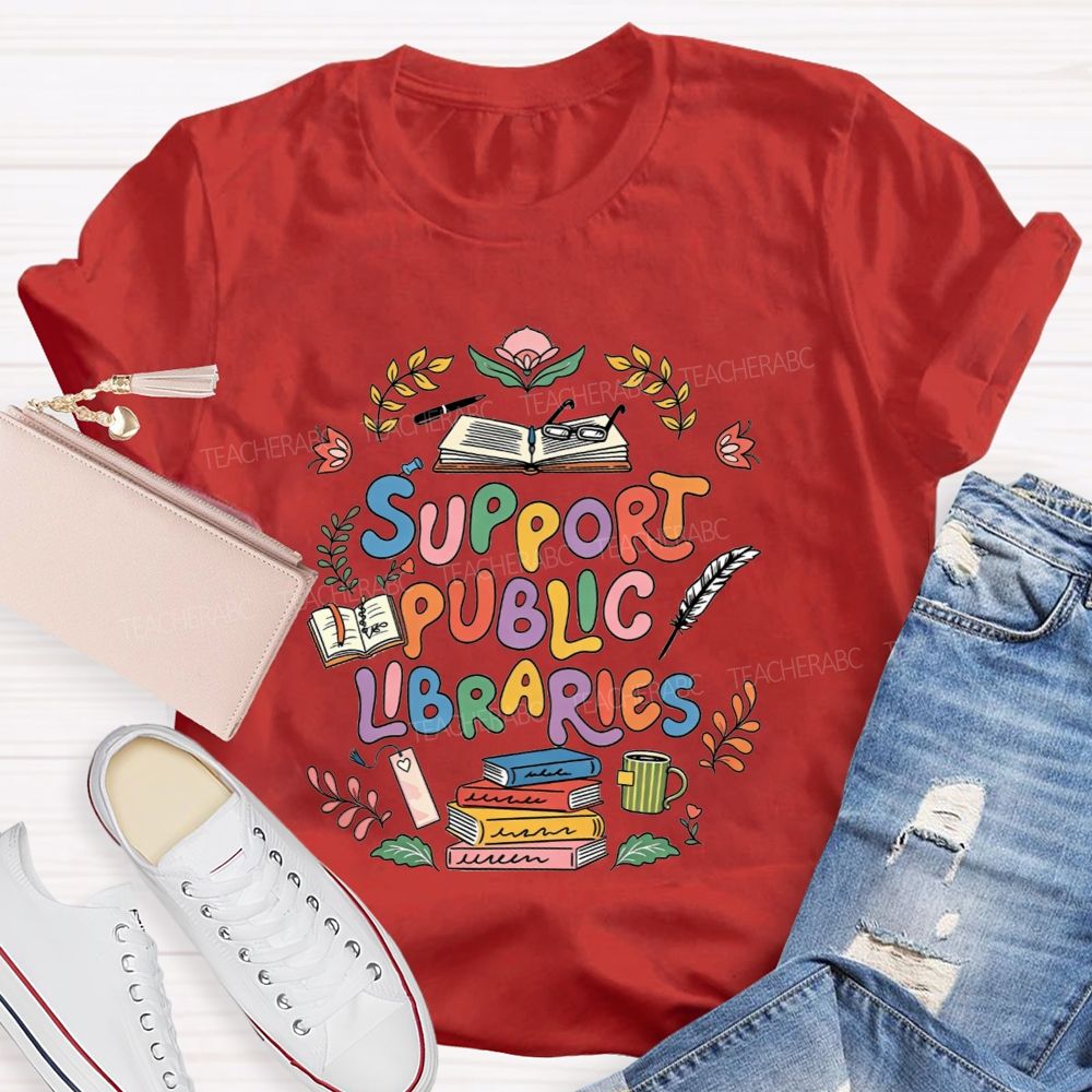 Support Public Libraries Book Floral T-shirt