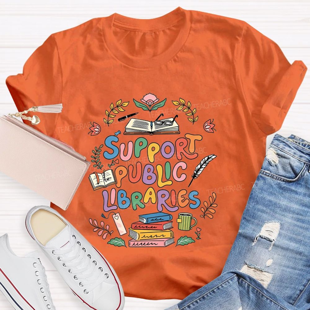Support Public Libraries Book Floral T-shirt