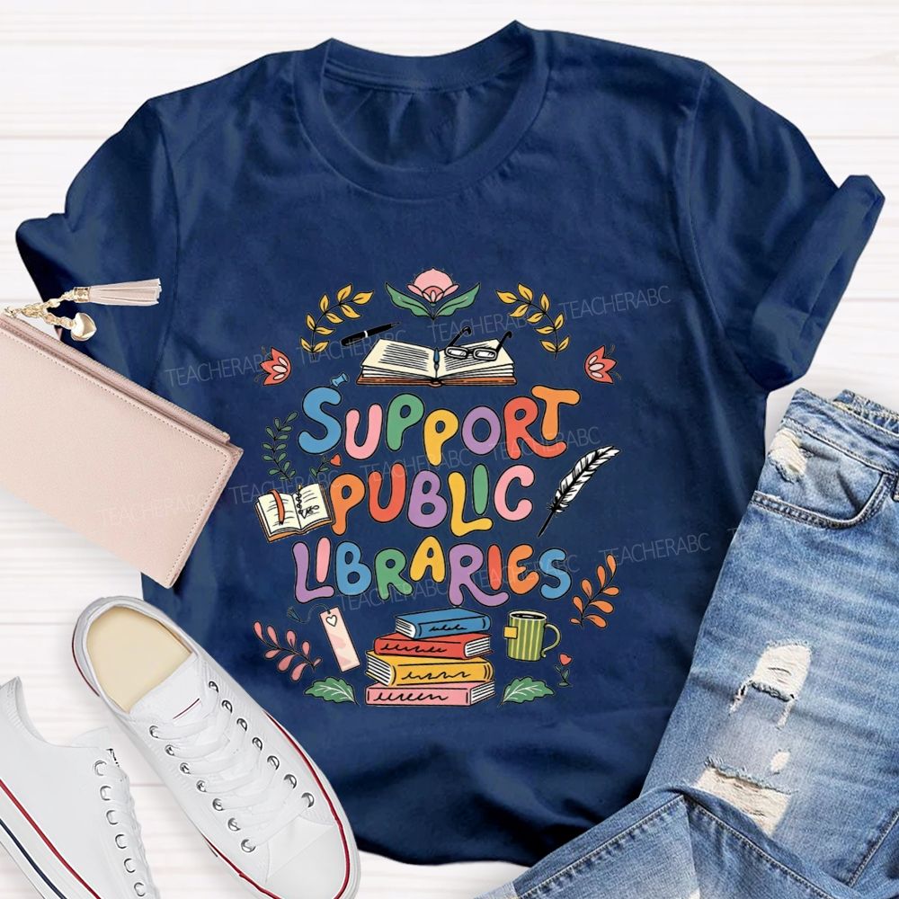 Support Public Libraries Book Floral T-shirt