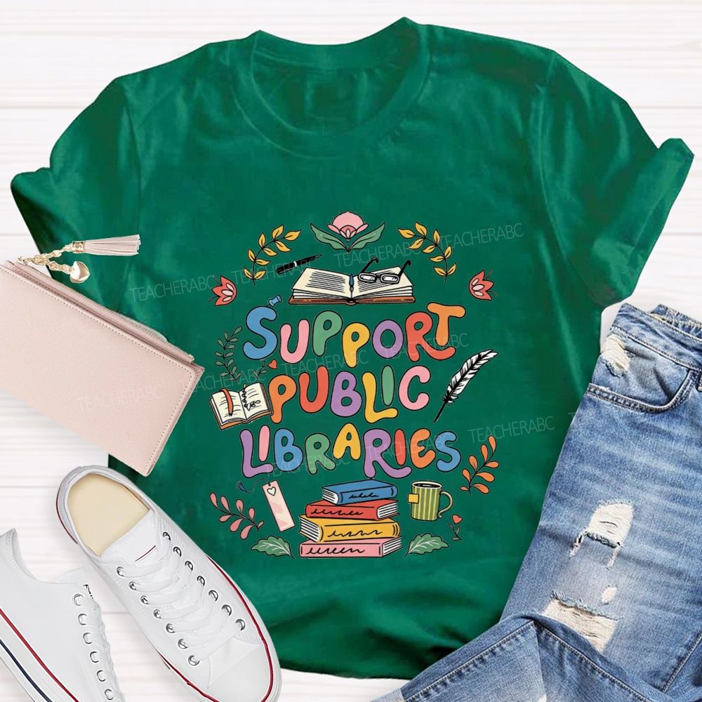 Support Public Libraries Book Floral T-shirt