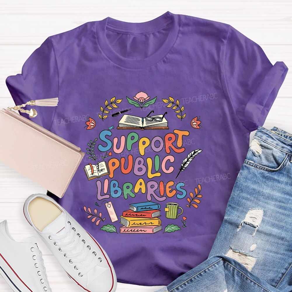 Support Public Libraries Book Floral T-shirt