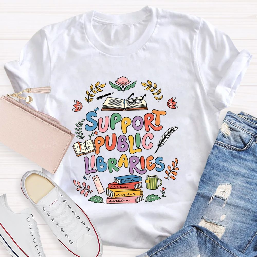 Support Public Libraries Book Floral T-shirt