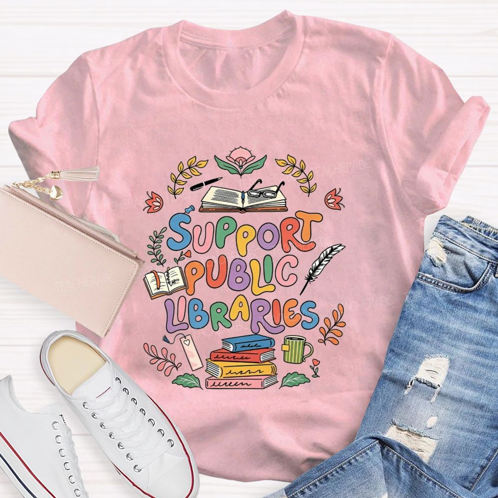 Support Public Libraries Book Floral T-shirt