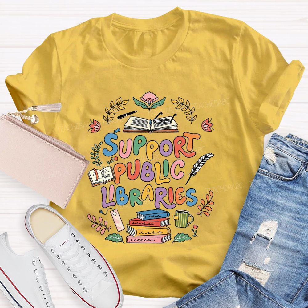 Support Public Libraries Book Floral T-shirt
