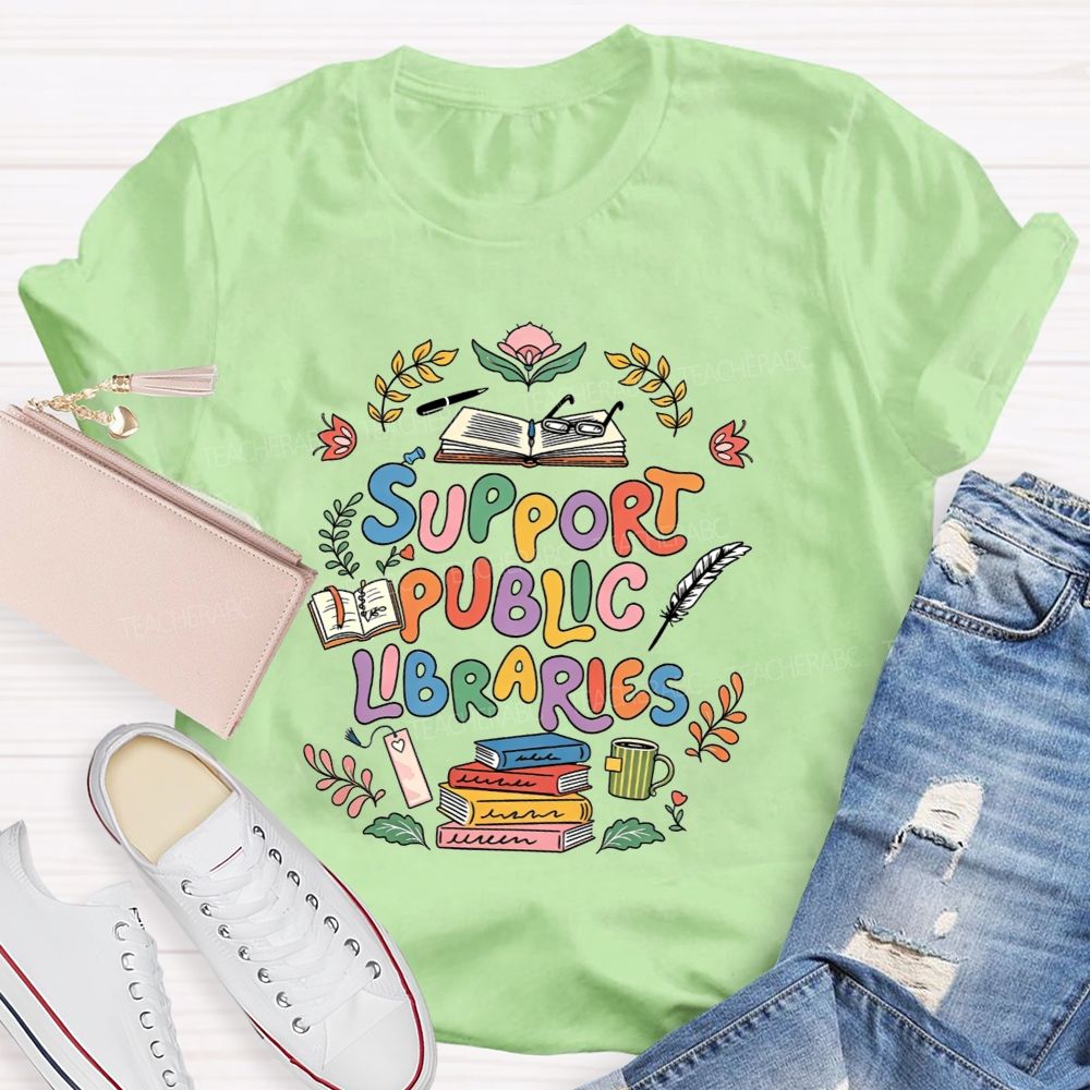 Support Public Libraries Book Floral T-shirt