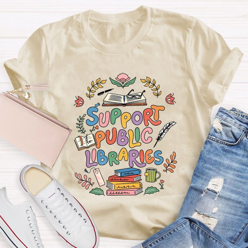 Support Public Libraries Book Floral T-shirt