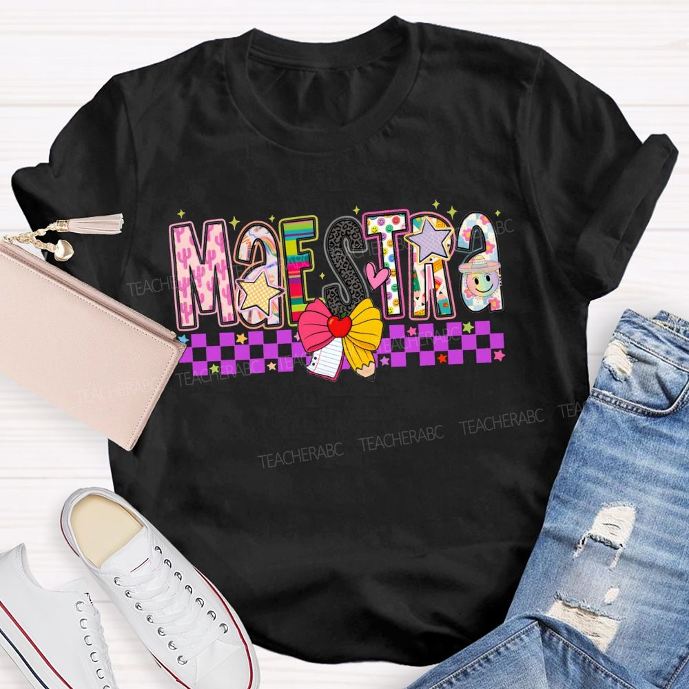 Maestra Spanish Educator Doodle Letter Teacher T-shirt