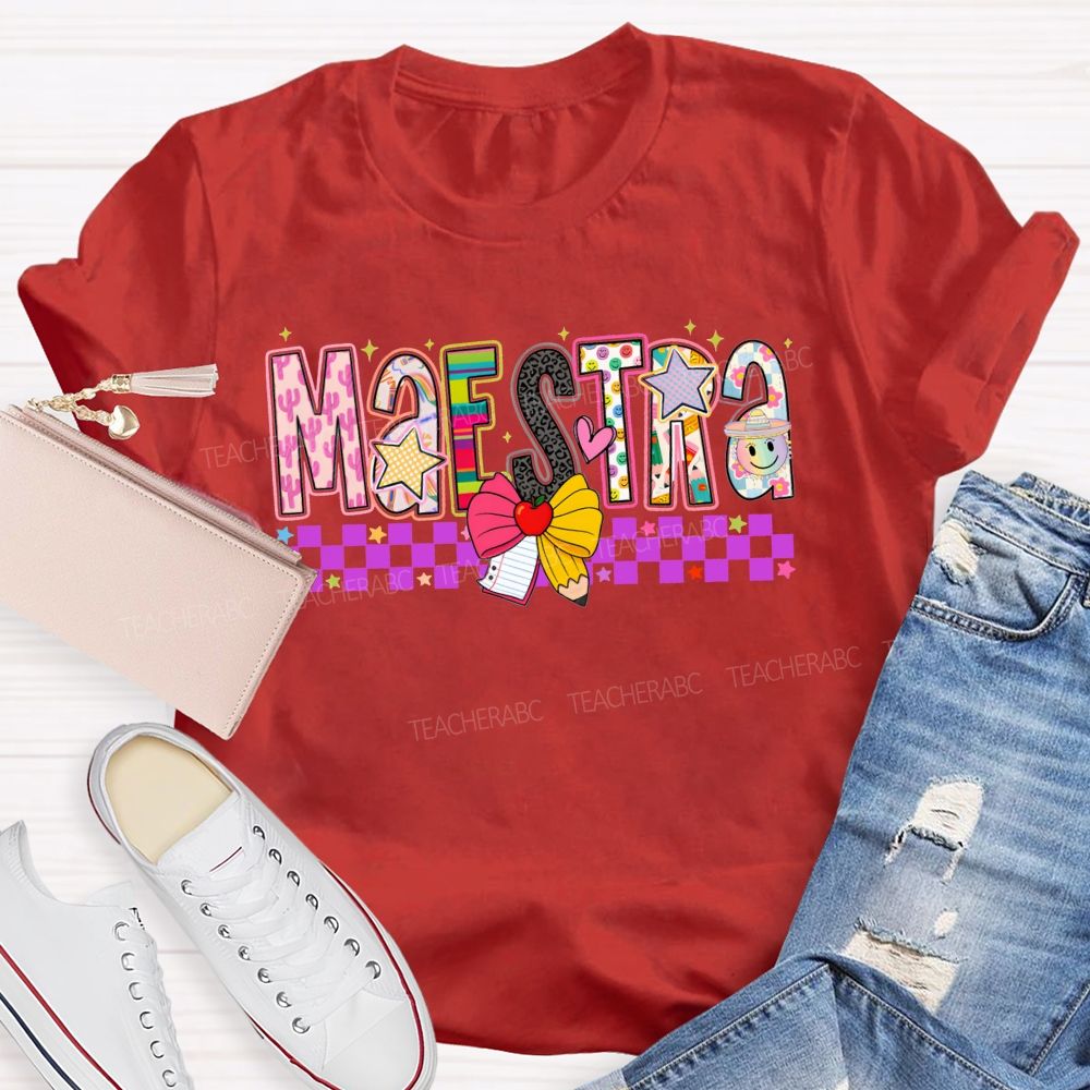 Maestra Spanish Educator Doodle Letter Teacher T-shirt