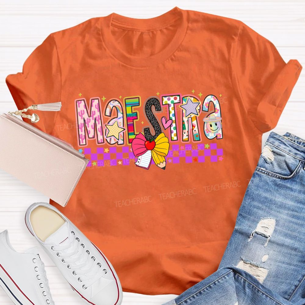 Maestra Spanish Educator Doodle Letter Teacher T-shirt