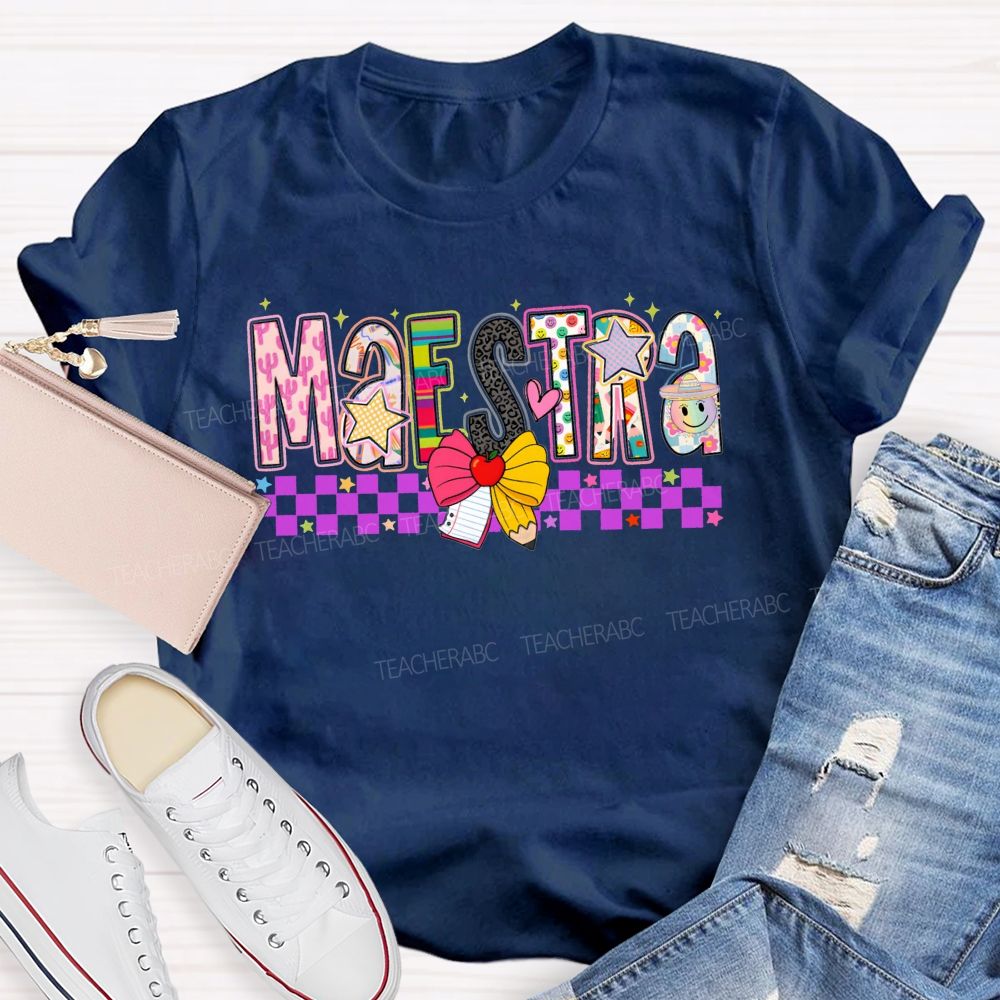 Maestra Spanish Educator Doodle Letter Teacher T-shirt