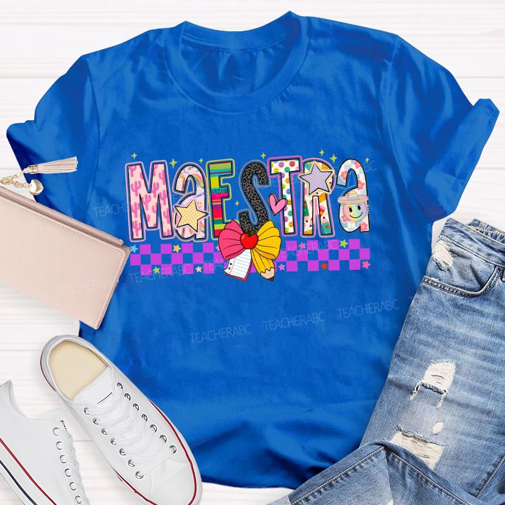 Maestra Spanish Educator Doodle Letter Teacher T-shirt