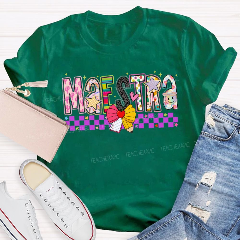 Maestra Spanish Educator Doodle Letter Teacher T-shirt