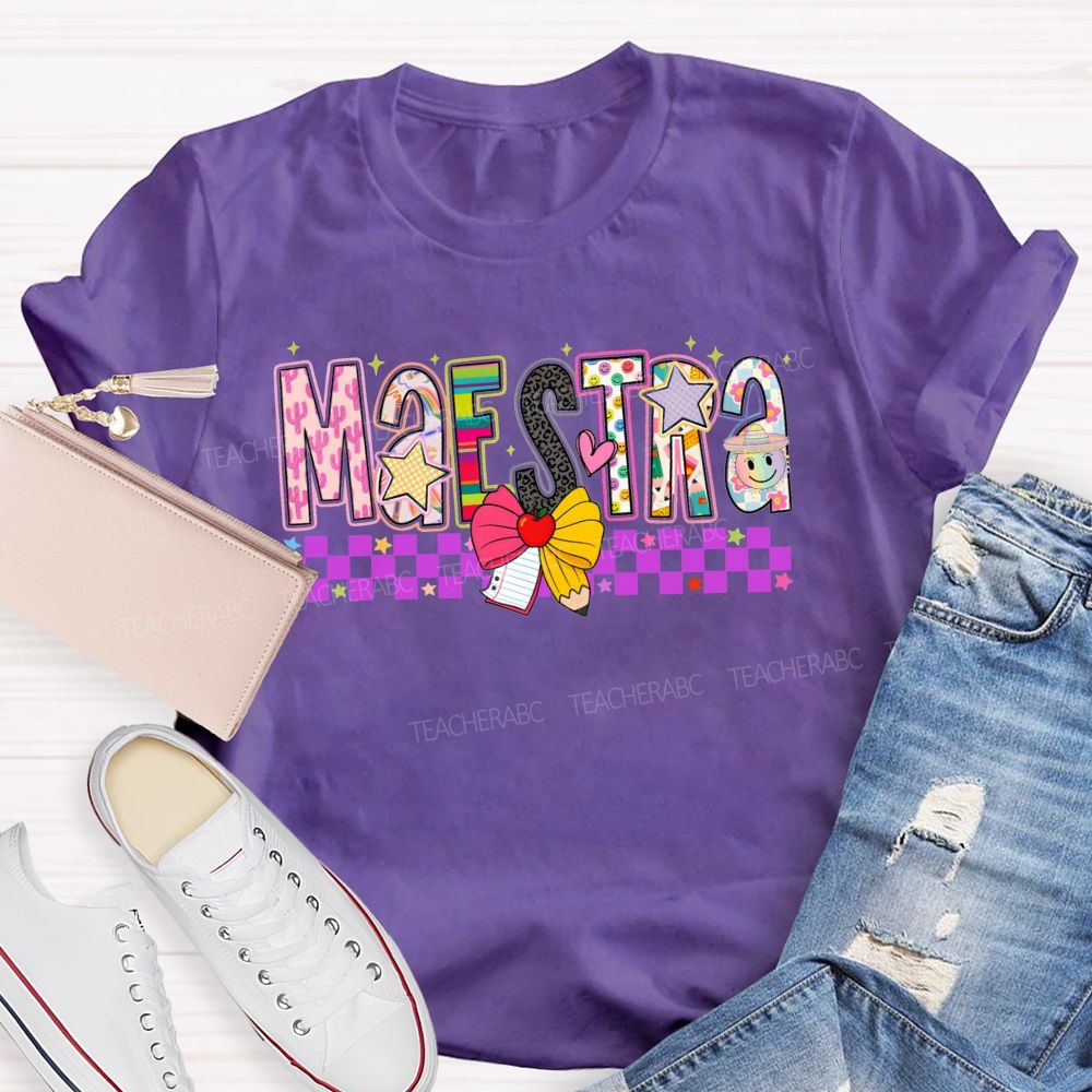 Maestra Spanish Educator Doodle Letter Teacher T-shirt