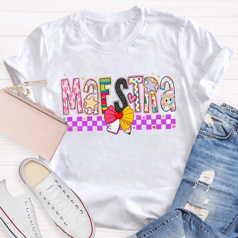 Maestra Spanish Educator Doodle Letter Teacher T-shirt
