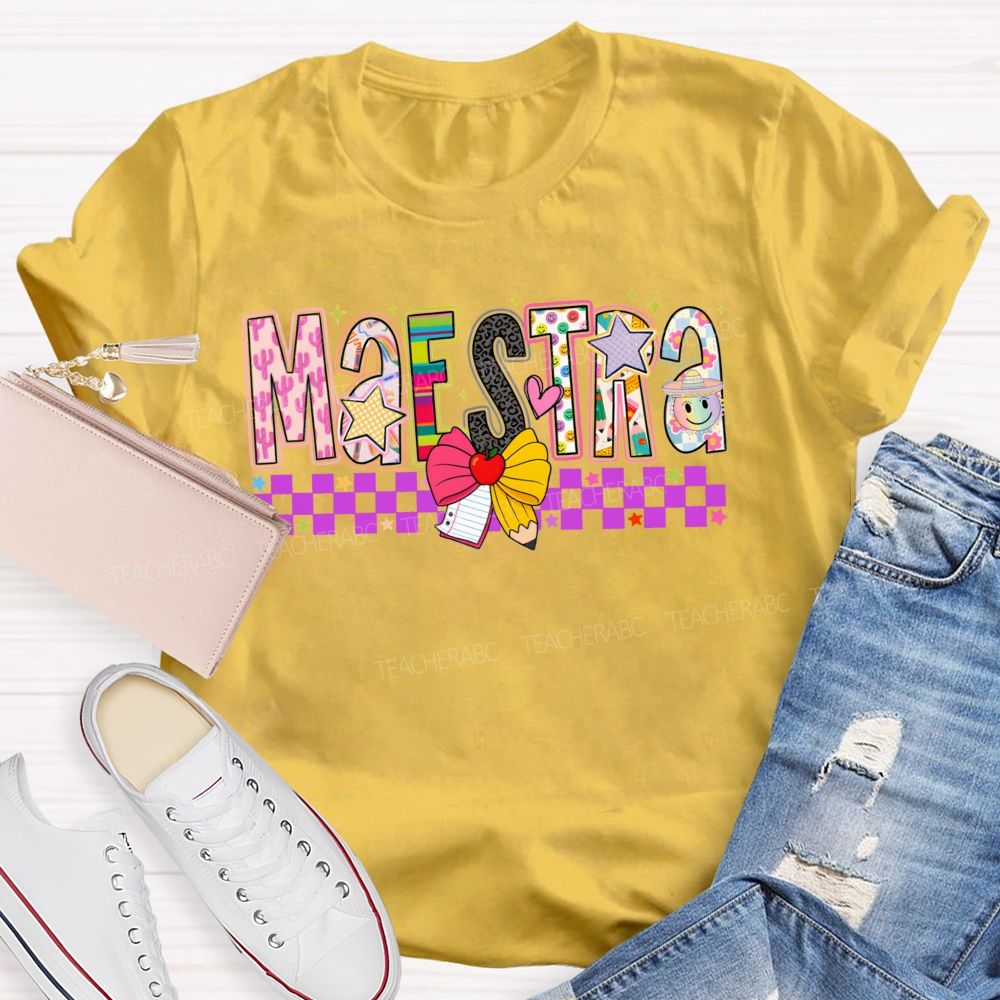 Maestra Spanish Educator Doodle Letter Teacher T-shirt