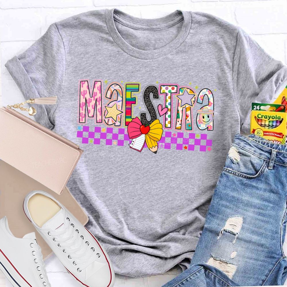 Maestra Spanish Educator Doodle Letter Teacher T-shirt