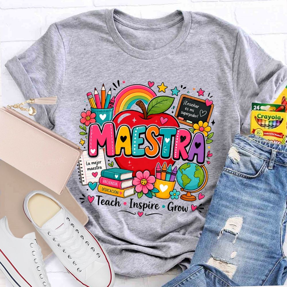 Maestra Teach Inspire Grow La Mejor Maestra Spanish Bilingual Teacher T-shirt