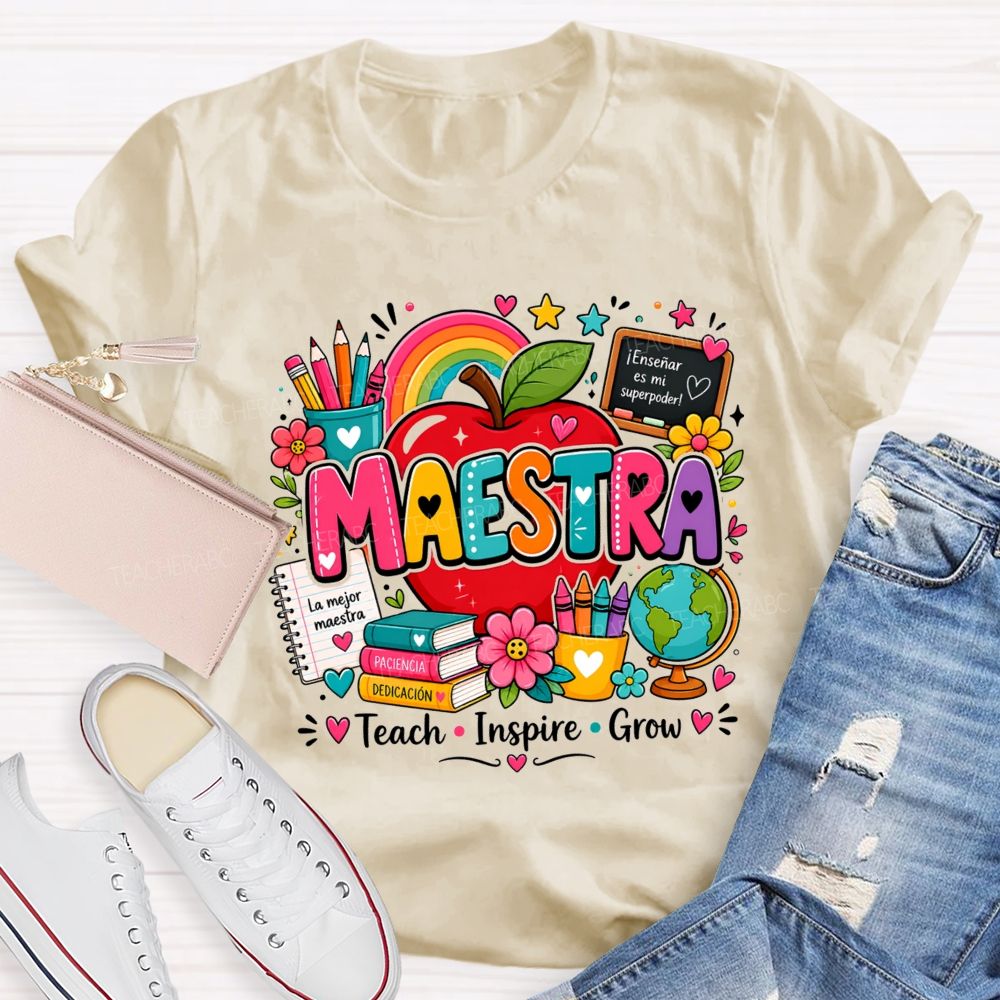 Maestra Teach Inspire Grow La Mejor Maestra Spanish Bilingual Teacher T-shirt