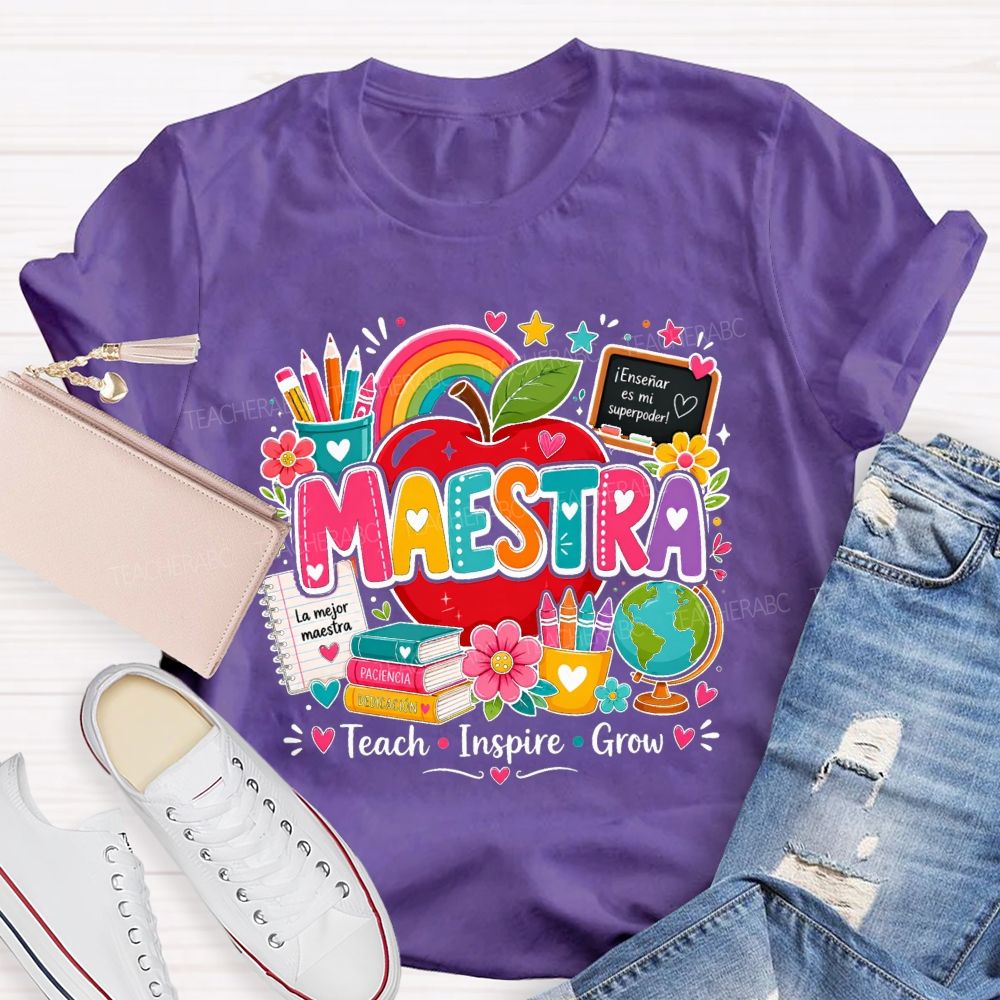 Maestra Teach Inspire Grow La Mejor Maestra Spanish Bilingual Teacher T-shirt