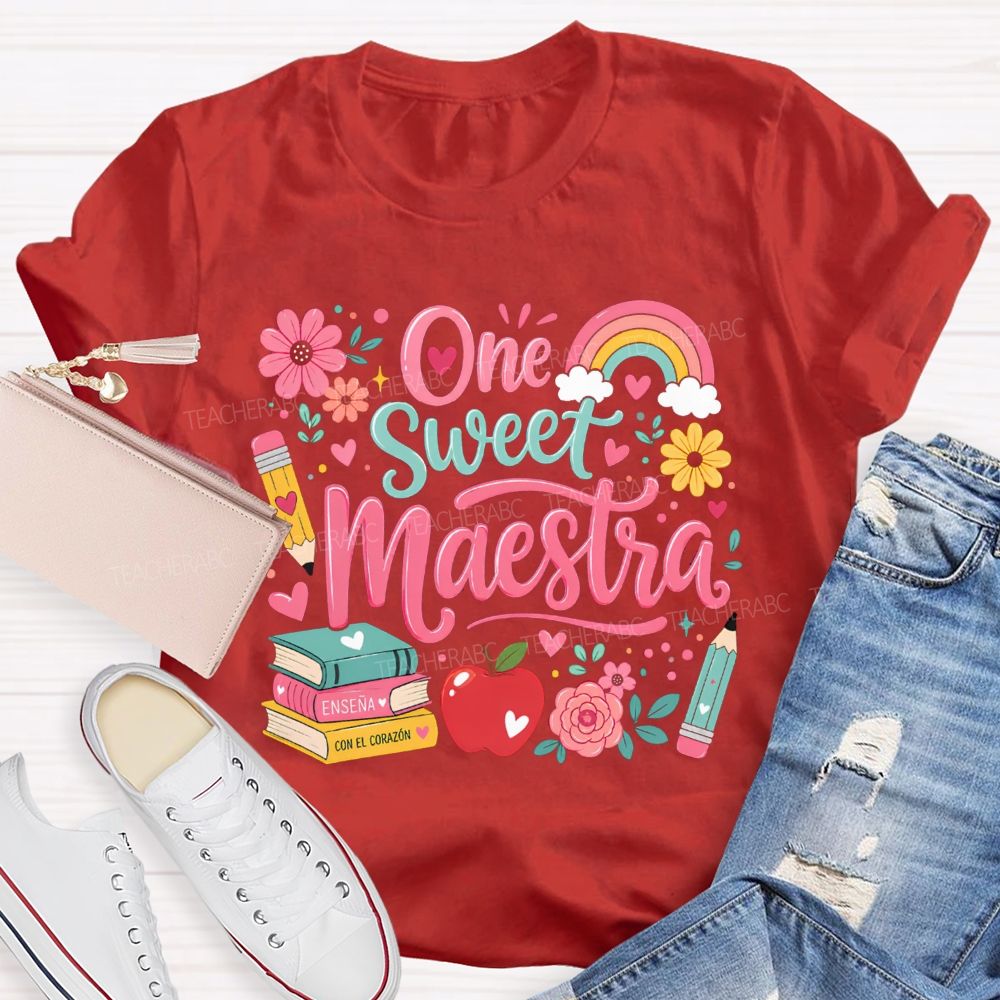 One Sweet Maestra Con El Corazon Sweet Floral Teacher T-shirt