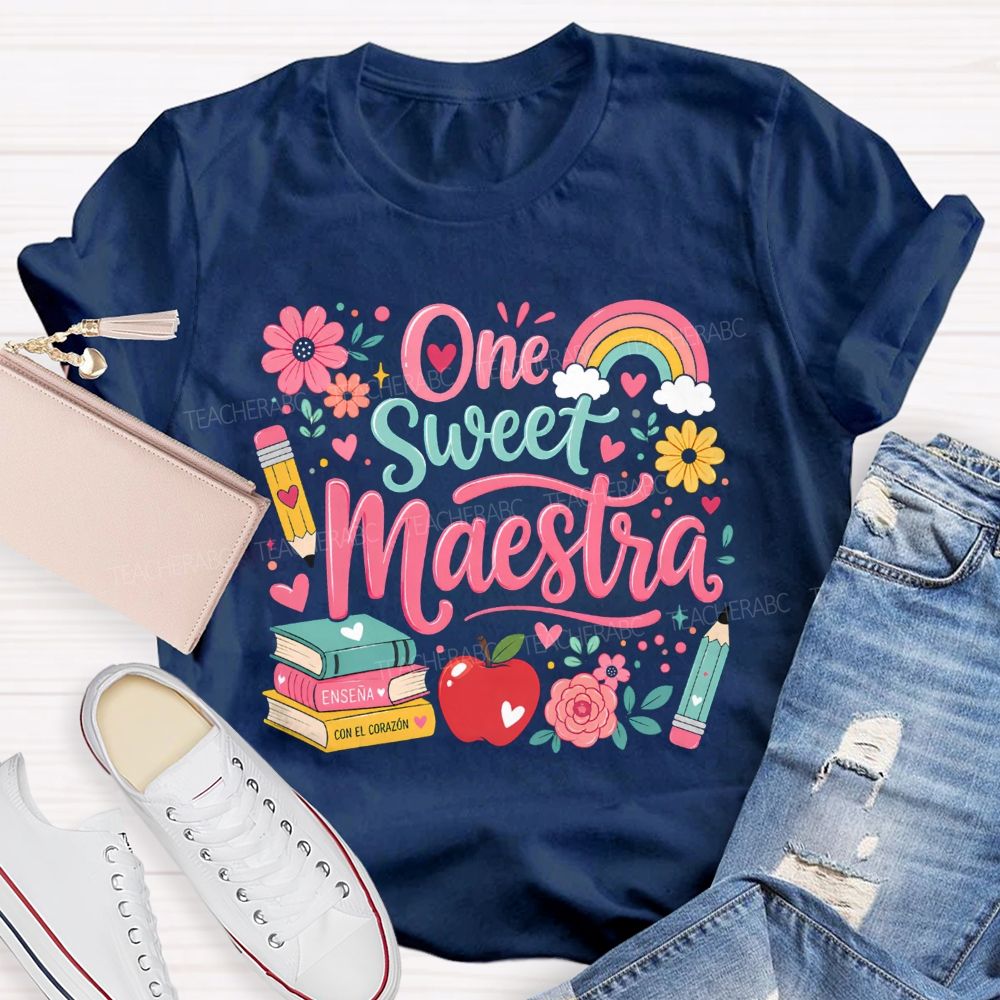 One Sweet Maestra Con El Corazon Sweet Floral Teacher T-shirt