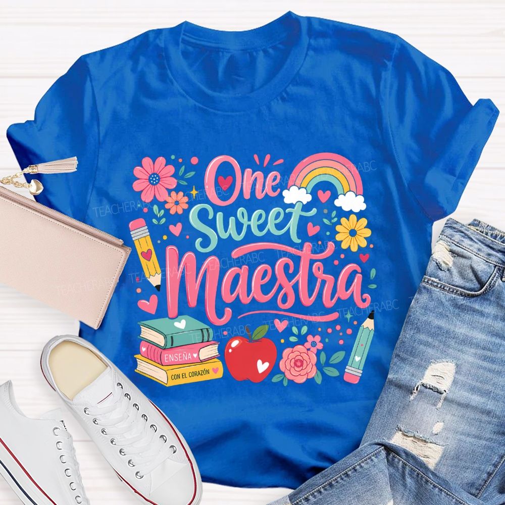 One Sweet Maestra Con El Corazon Sweet Floral Teacher T-shirt