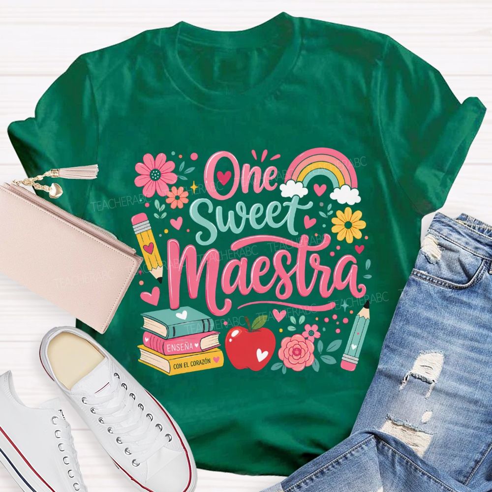 One Sweet Maestra Con El Corazon Sweet Floral Teacher T-shirt