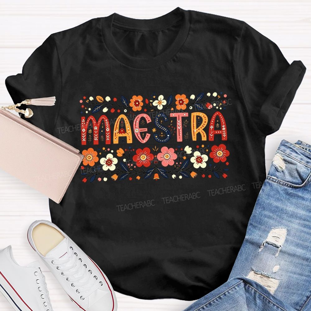 Maestra Wildflower Botanical Border Spanish Teacher T-shirt