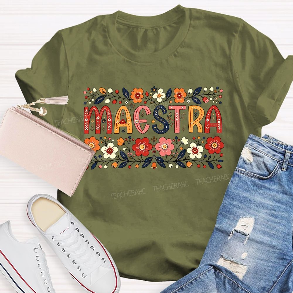 Maestra Wildflower Botanical Border Spanish Teacher T-shirt